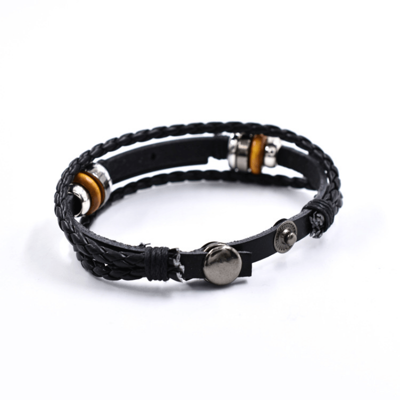 Men's Retro Beaded Leather Bracelet